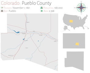  Large and detailed map of Pueblo county in Colorado, USA.