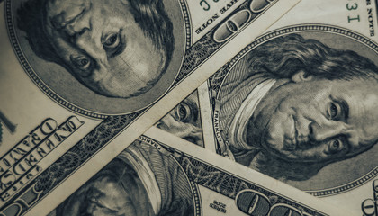 Aufkleber - Close up Franklin's face on a one hundred dollar. American, US Dollars Cash Money background..