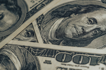 Fototapete - Close up Franklin's face on a one hundred dollar. American, US Dollars Cash Money background..