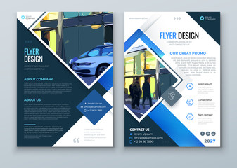 Wall Mural - blue flyer design. trendy flyer conept with square rhombus shapes. vector background. set - gb075
