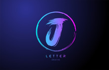 Alphabet J Letter Logo Grunge Brush Blue Pink Logo Icon Design Template