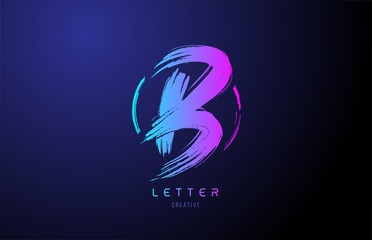 alphabet b letter logo grunge brush blue pink logo icon design template