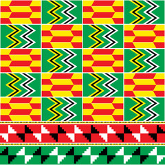 Wall Mural - Kente nwentoma cloth style vector seamless pattern, retro design with geometric shapes inspired by African tribal fabrics or textiles from Ghana known as nwentoma 