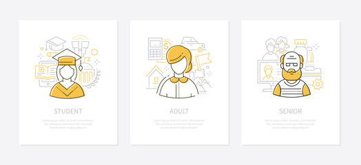 Human age - line design style conceptual banners set