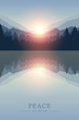 beautiful sunrise by peaceful lake on mountain nature landscape vector illustration EPS10