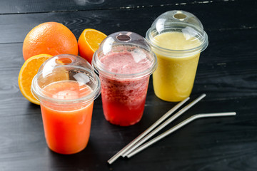 Poster - set three smoothies and fresh juices in a take-out glass