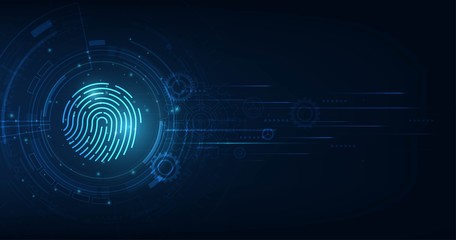 Poster - vector abstract security system concept with fingerprint on technology background.