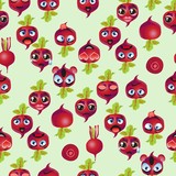 Fototapeta  - Cute seamless pattern with cartoon emoji beetroot