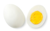 Boiled egg and half top view close-up on a white. Isolated