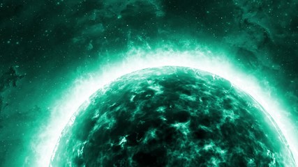 Wall Mural - mysterious giant gas planet or fire star on cosmos. galactic 3d rendering, galaxy or supernova.