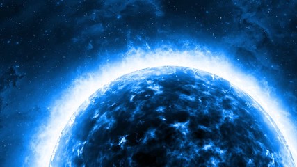 mysterious giant gas planet or fire star on cosmos. galactic 3d rendering, galaxy or supernova.