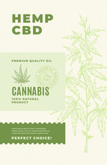 Wall Mural - hemp cbd premium oil abstract vector design label. modern typography and hand drawn cannabis leaf an