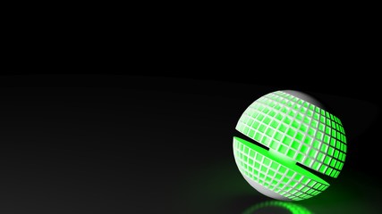 Poster - Green lighted technological globe on black background - 3D rendering illustration