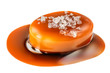 © nataliazakharova - Sweet candy with salt caramel topping isolated  on white background. Toffee with caramel sauce close up
