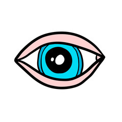 Wall Mural - Clean and simple hand drawn logo eye illustration in cartoon comic style pink blue