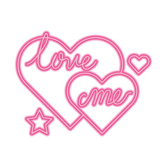 Sticker - love me lettering with hearts isolated icon