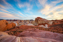 A Stunning Sunset Illuminates The Multicolored Sandstone In The White Domes Area Of Valley Of Fire State Park, Nevada.