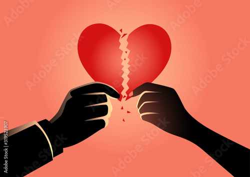 Fotomural Man and woman hands holding broken heart symbol
