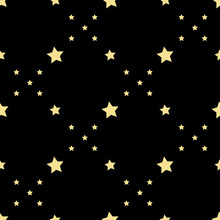 Seamless Pattern With Yellow Stars On Black Background For Plaid, Fabric, Textile, Clothes, Cards, Post Cards, Scrapbooking Paper, Tablecloth And Other Things. Vector Image.