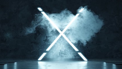 Fototapete - animation of blue lighten X alphabet shape in front of grunge wall background