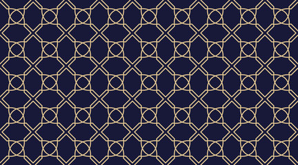 Seamless simple geometric pattern. Vector oriental modern texture in navy blue and gold colors.