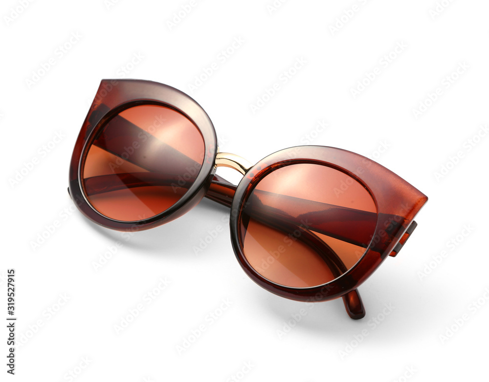 Stylish sunglasses on white background
