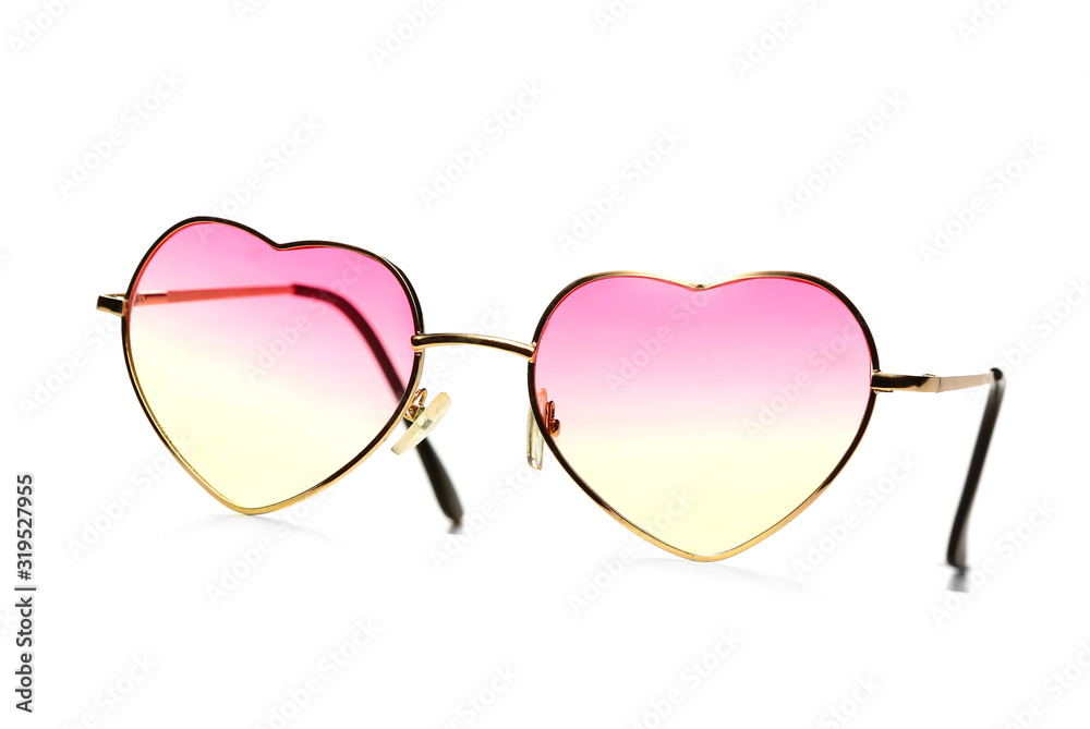 Stylish sunglasses on white background