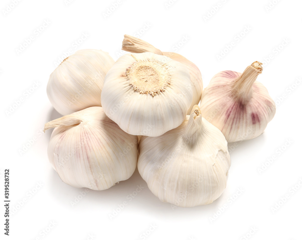 Fresh garlic on white background