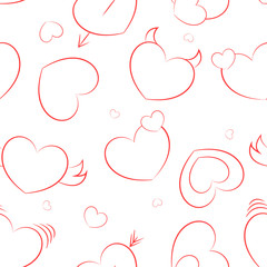 Seamless pattern with outline icon of hearts. Heart with different meaning.