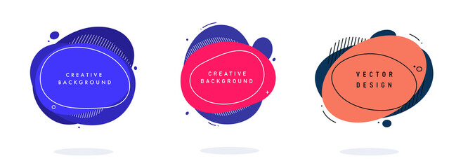 Fototapete - Set of modern abstract vector banners. Flat geometric shapes of different colors with black outline in memphis design style. Template ready for use in web or print design. Illustration