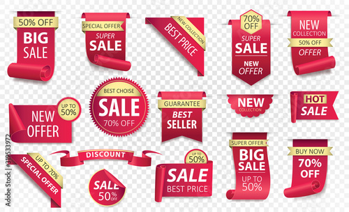 Fotomural Price tags, red ribbon banners