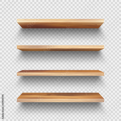 Fotomural Realistic empty wooden store shelves set