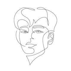 Continuous one line drawing. Abstract portrait of young man asian appearance in minimalist modern style. K-pop idols. Korean Wave. Visual Kei