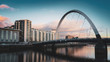 Suspension bridge, The Clyde Arc, at sunset in the city of Glasgow
