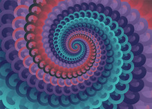 Abstract Psychedelic Spiral Pattern With Teal Red Violet Gradient Colors