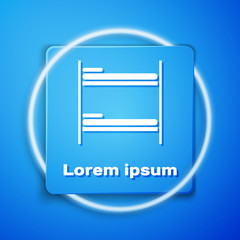 White Bunk bed icon isolated on blue background. Blue square button. Vector Illustration