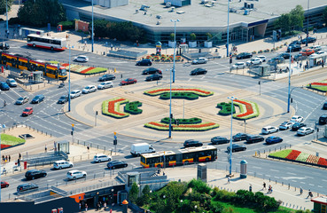 Wall Mural - Traffic on the road with rotary motion in Warsaw city center in Poland.