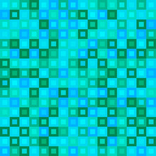 Chaotic Mosaic Of Light Blue Intersecting Squares And Green Blocks.