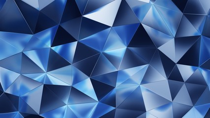 Fototapete - Abstract 3d rendering of blue crystal surface. Futuristic background with lines and low poly triangle shape. High resolution 8k.