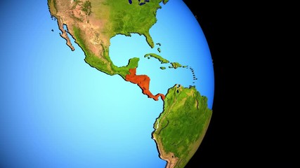 Wall Mural - Closing in on Central America on political 3D globe with topography. 3D illustration.