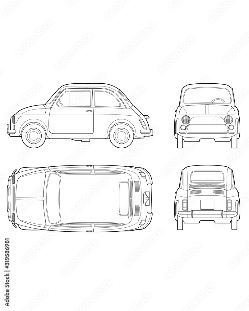 63 レトロカー四面図_テクニカルイラスト Stock Vector | Adobe Stock