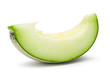 Ripe green melon slice isolated on white with clipping path.