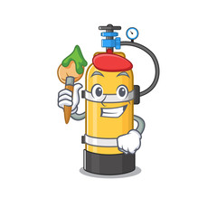 Sticker - Cartoon character of oxygen cylinder Artist with a brush