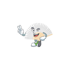 Wall Mural - cartoon mascot design of white chinese folding fan with two fingers