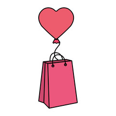 Sticker - balloon helium in heart shape with bag shopping