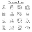 Teacher icon set in thin line style