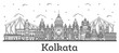 Outline Kolkata India City Skyline with Historic Buildings Isolated on White.