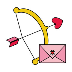 Sticker - envelope with heart and arch cupid isolated icon