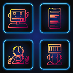 Poster - Set line Robot, Robot and digital time manager, Robot and Computer api interface. Gradient color icons. Vector