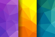 Set Of Polygonal Background Use  Flat Colors. The Colors Is Purple, Yellow, Green And Blue. Modern Abstract Background Can Used Website, Landing Page Or Print Template. 